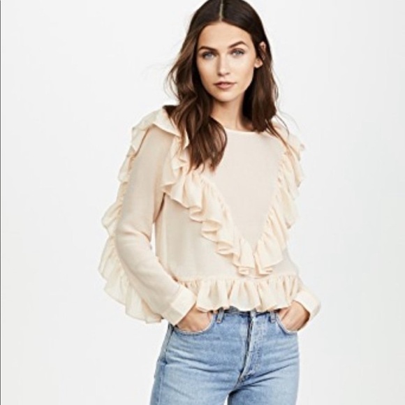 Anthropologie Tops - Anthro’s - DRA Cream Sheer Ruffled Blouse - Size S